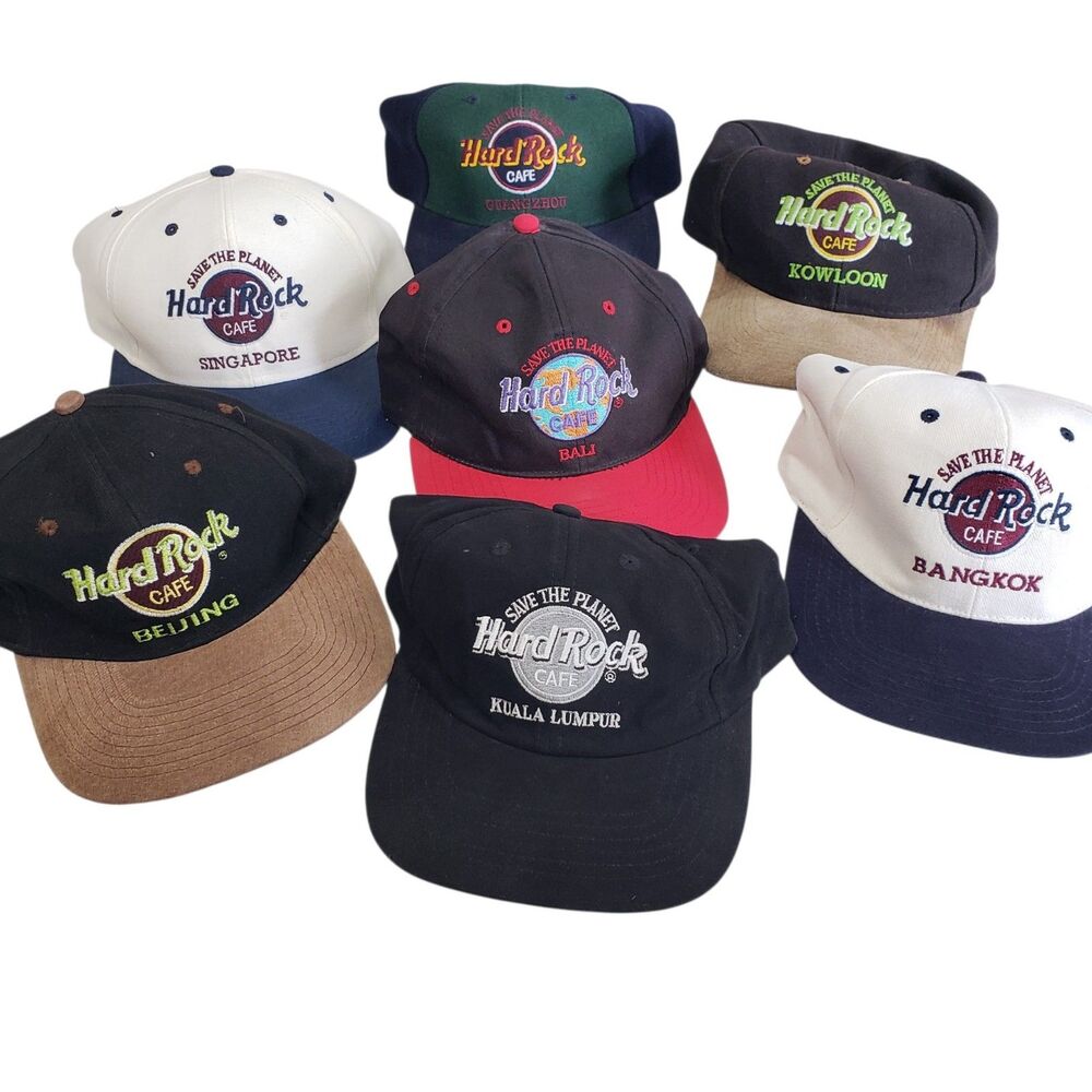 Lot of 7 Hard Rock Cafe Asian Cities Adjustable Baseball Caps